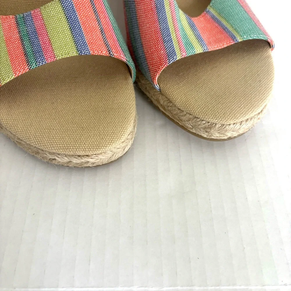 Coldwater‎ Creek Espadrille Wedge Heels Sandals Multi Colored Stripes size 8.5
